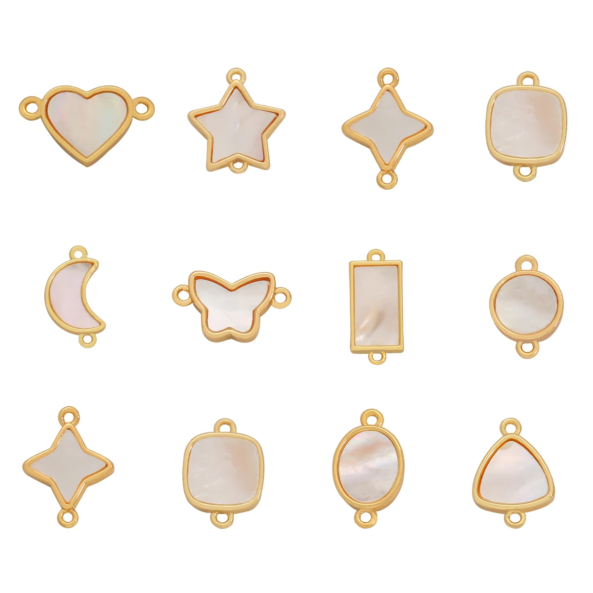 18K Gold Plated 1Pc Butterfly/Moon/Star/Heart Geometric 2-Holes Connectors Copper Charms DIY Necklace Bracelet Pendant Findings