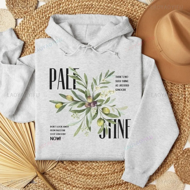 Palestine Olive Woman Man Graphic Hoodie Autumn and Winter Warm Drop Shoulder Sweatshirt Creative Casual Long Sleeve Pullover