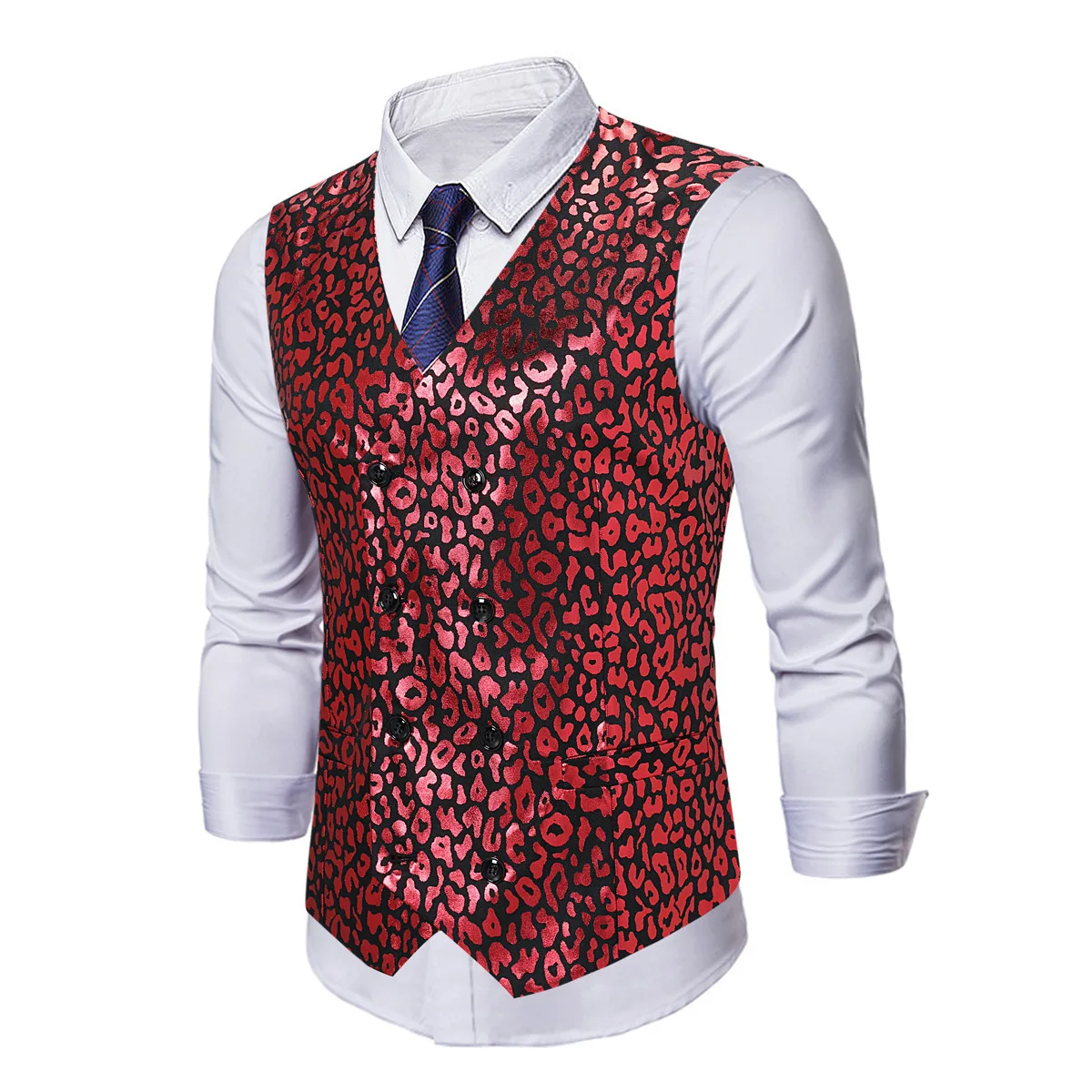 #4836 Spring Autumn Red Office Vest Men Double Breasted Blazer Vest Slim V-neck Vintage Business Men's Sleeveless Vest Waistcoat