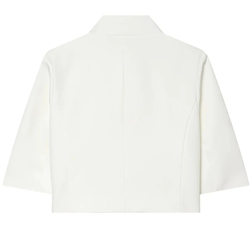 Blazer Blanco Asimétrico HXAO para Mujer, Verano 2026, Ropa de Oficina, Elegante, con Botones, Manga Corta, Chaqueta de Traje a la Moda
