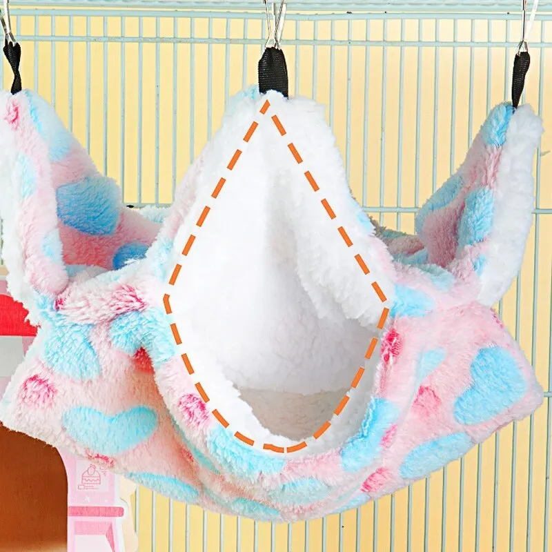 Hamster Hammock Small Pet Hanging Bed Double Warm Thickened Honeybug Flying Squirrel Guinea Pig Hammock Pet Cage Accessories