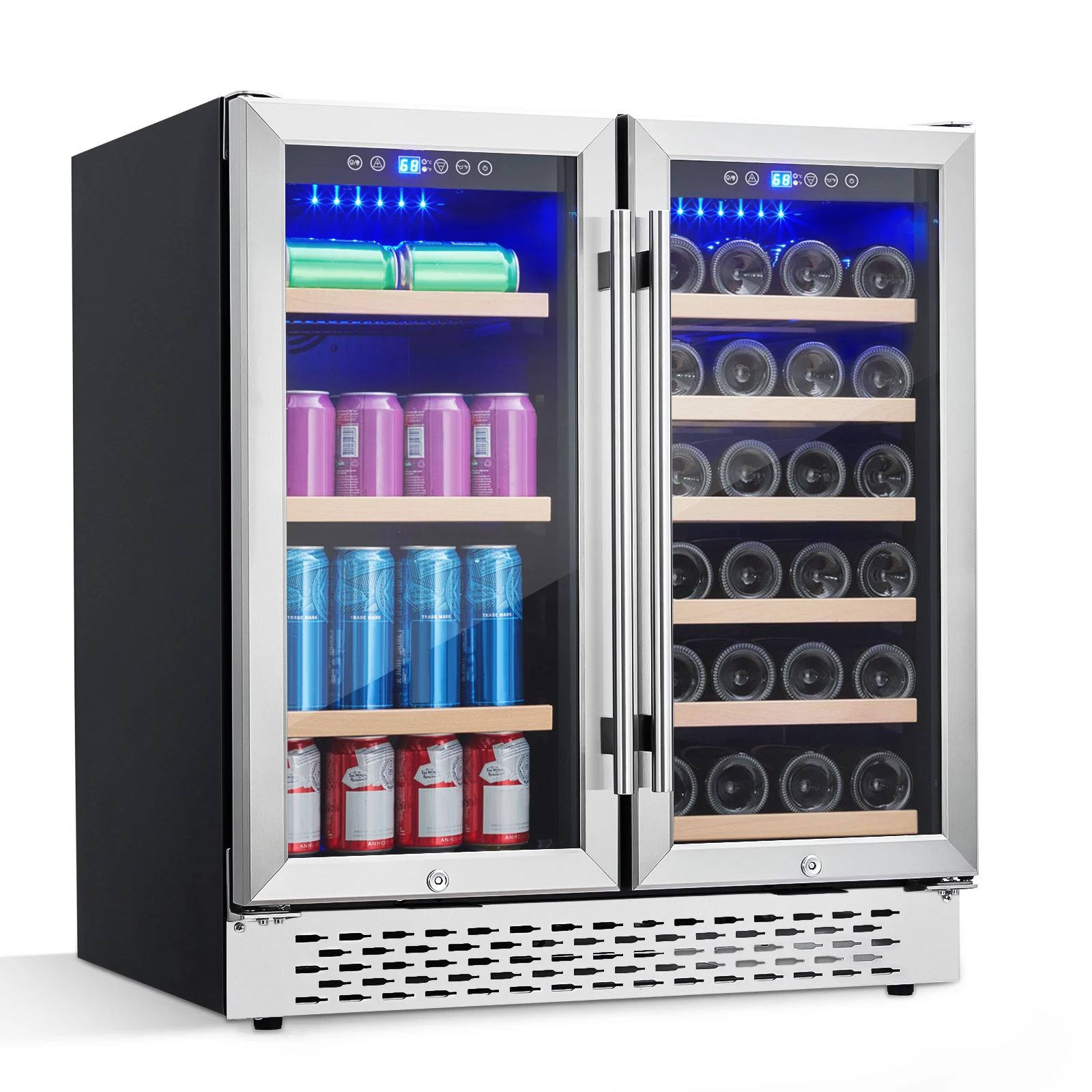 30 Inch Beverage and Wine Cooler-Dual Zone Built-In/Freestanding,Holds 28 Bottles and 80 Cans,Independent Temp Control