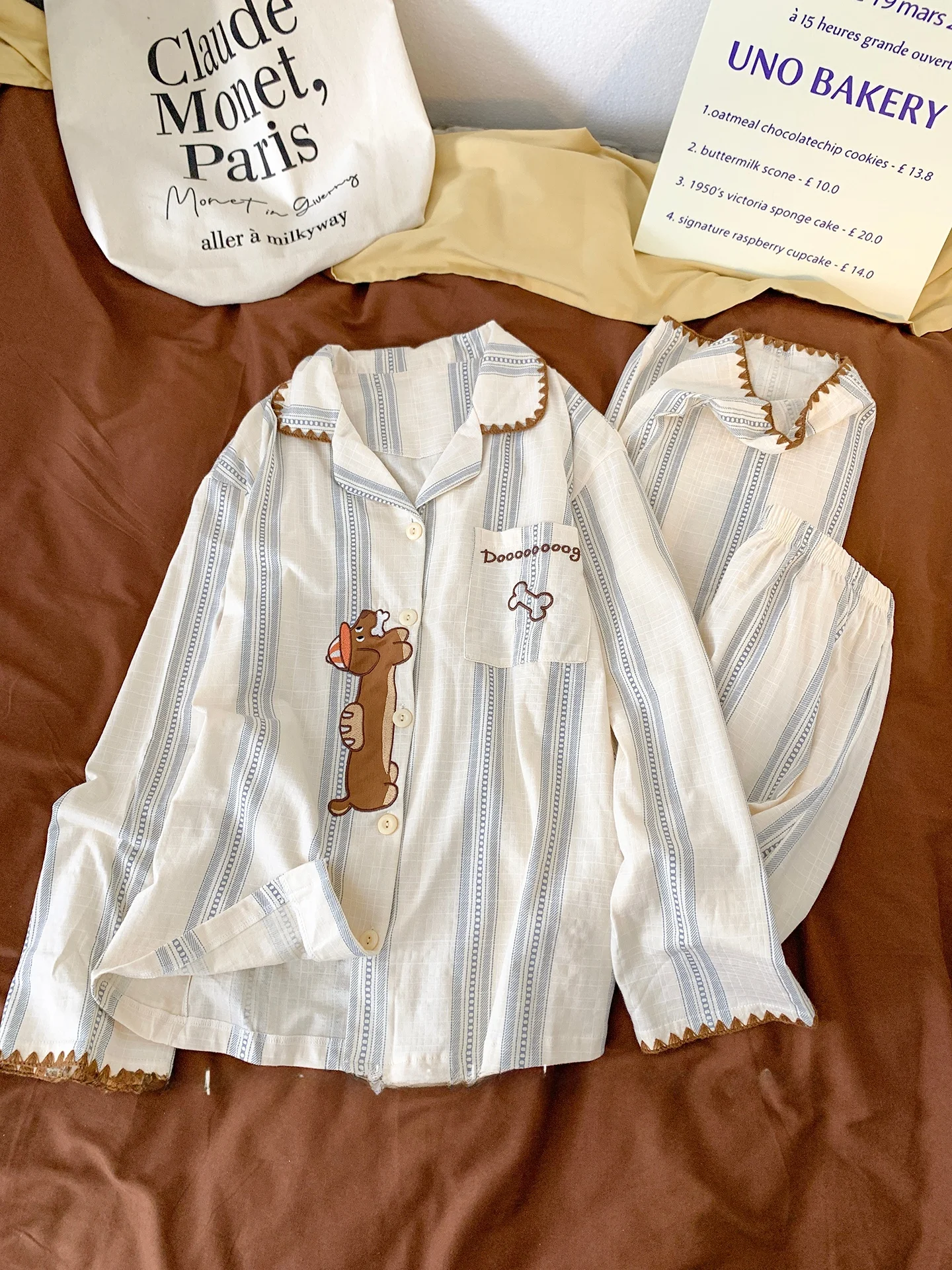 camicia-da-notte-in-puro-cotone-a-righe-con-motivo-cartone-animato-autunnale-modello-da-donna-a-maniche-lunghe-con-pizzo-a-contrasto-stile-coreano-colletto-a-camicia-per-la-casa