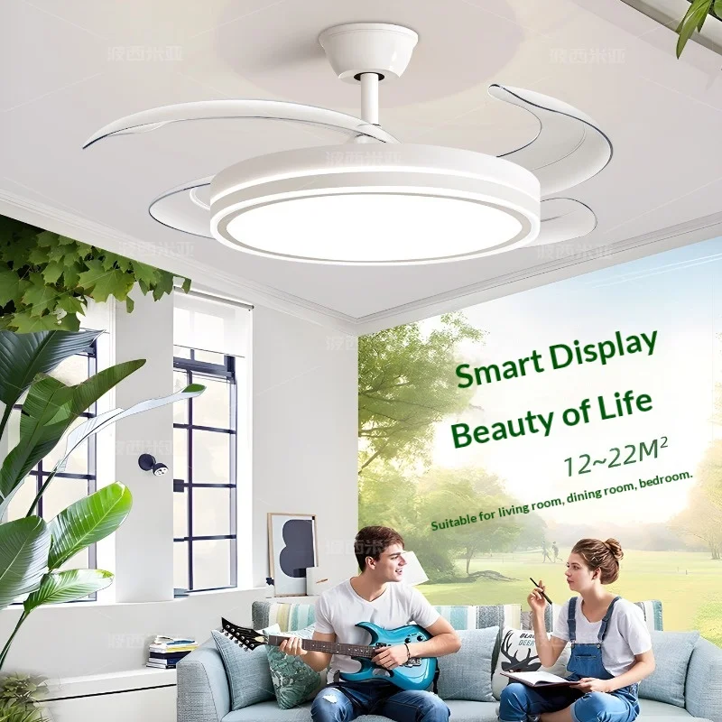 

Modern Retractable Blades Ceiling Fan Light Remote Control Dimmable LED Quiet Motor Energy Efficient Bedroom Living Room