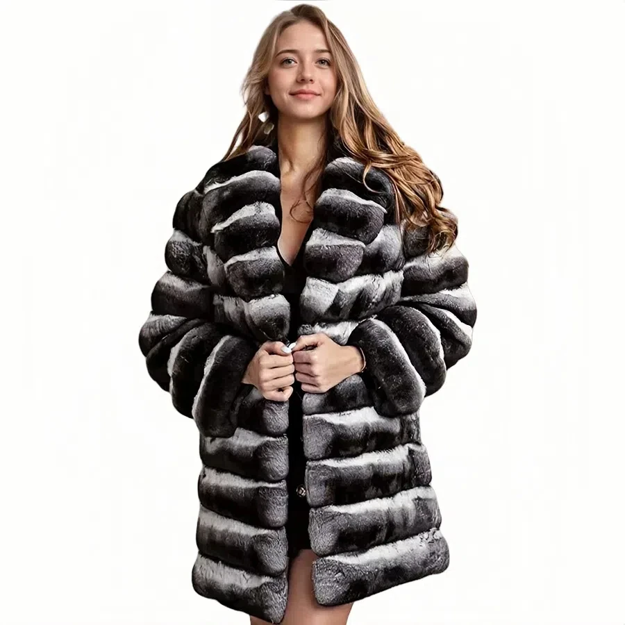 

Натуральные шубы средней длины из кроличьего меха, куртки из меха кролика шиншиллы рекс, женские модные пальто кролика