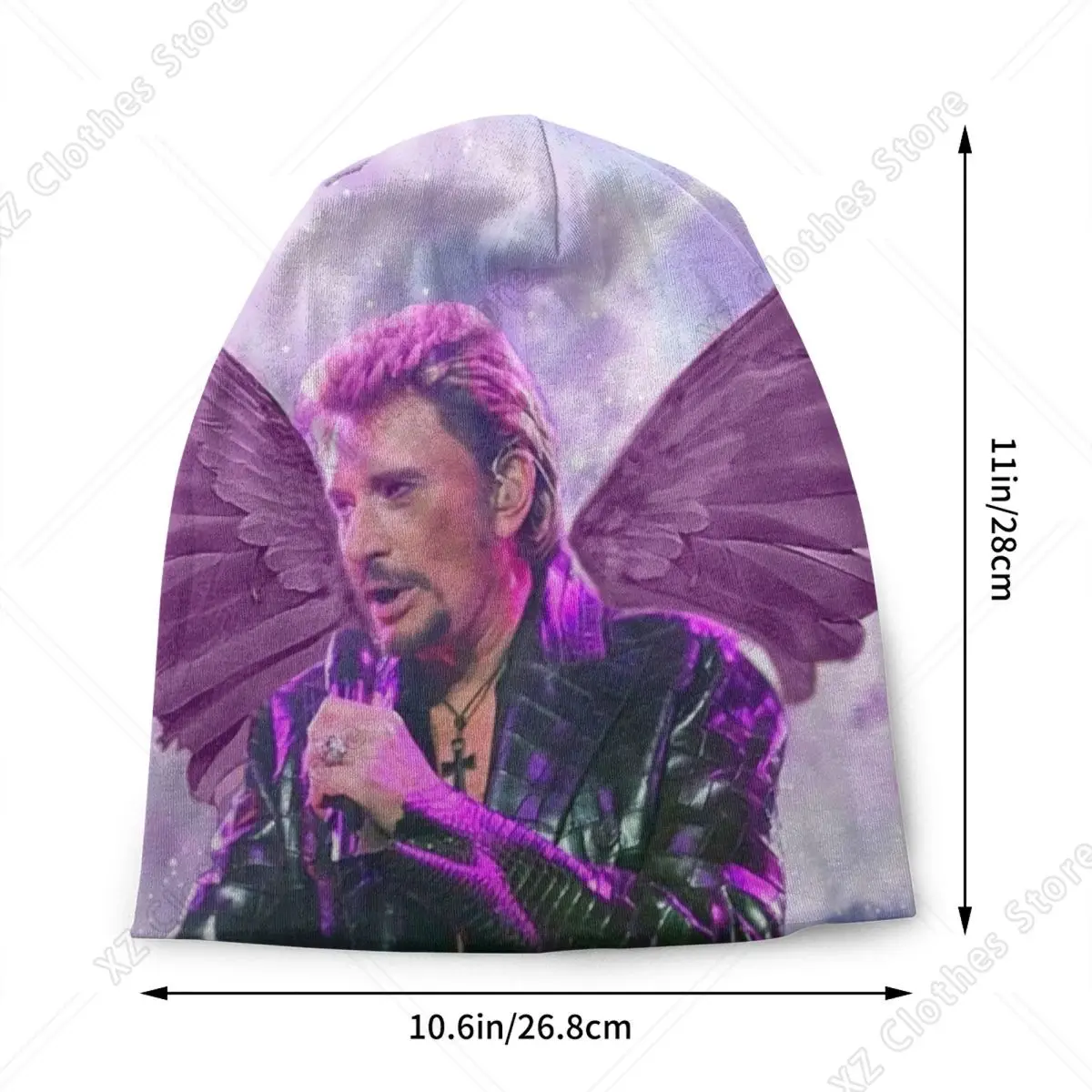 Custom Johnny Hallyday Angel Wings Skullies Beanies Caps Winter Knit Hat Unisex Adult French Rock Singer Music Bonnet Hats