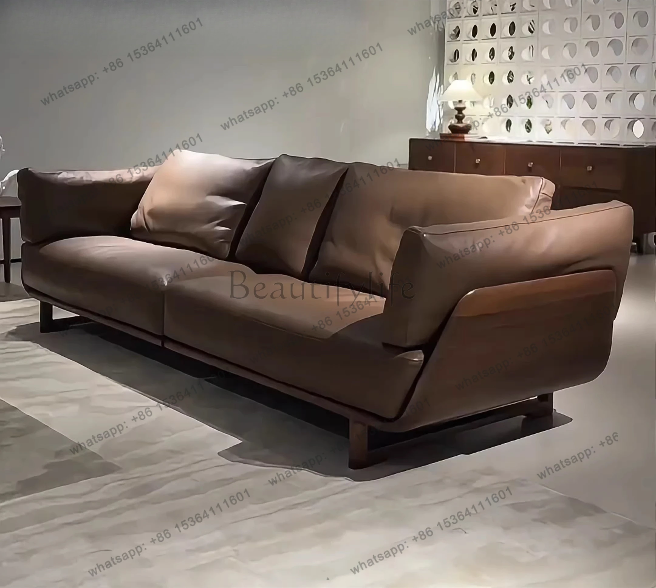 

New Chinese-style North American black walnut solid wood sofa Italian light luxury high-end straight-row sofa