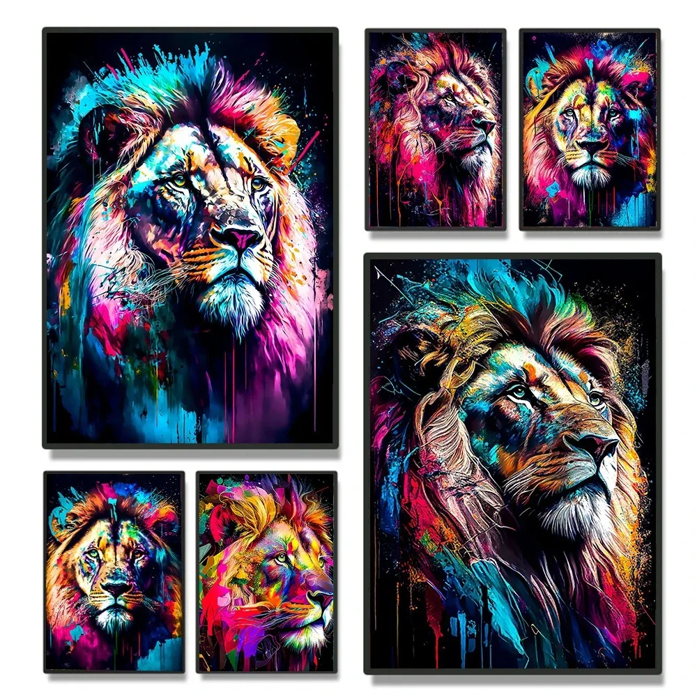 

Abstract Lion King Colorful Posters Prints For Living Room Home Decor Graffiti African Wild Animal Canvas Painting Wall Art Gift