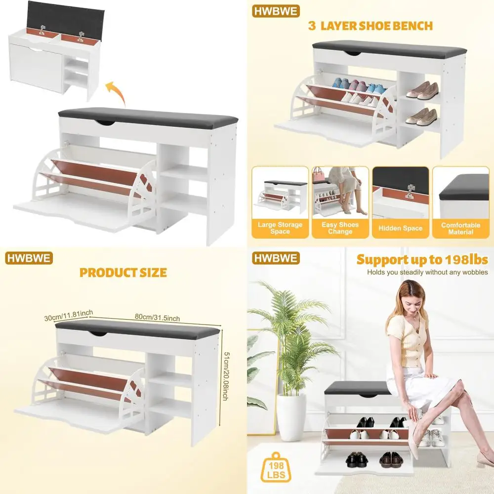 

3-Tier Wooden Shoe Storage Bench with Drawer, Entryway Furniture Organizer for Shoes and Accessories