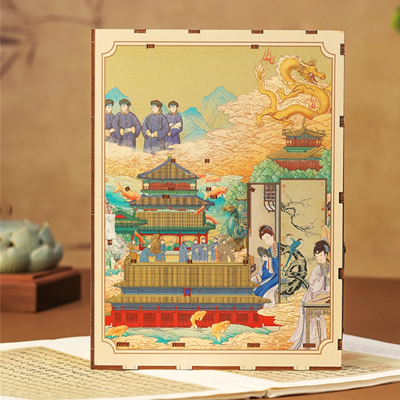 DIY Wooden Book Nook Shelf Insert Kits Miniature Model Kit Chinese Ancient Street View Bookshelf With Light Bookends Adults Gift