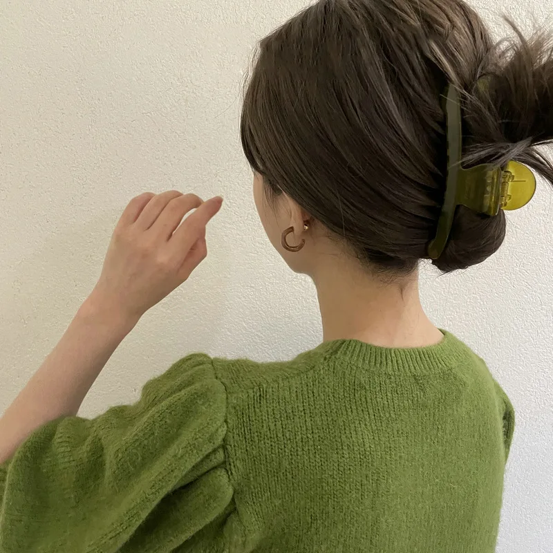 Hair Claw Clip Large Avocado Tea Brown Minimalist Translucent Acetate Strong Grip Non Slip for Women Daily Office Travel Gift