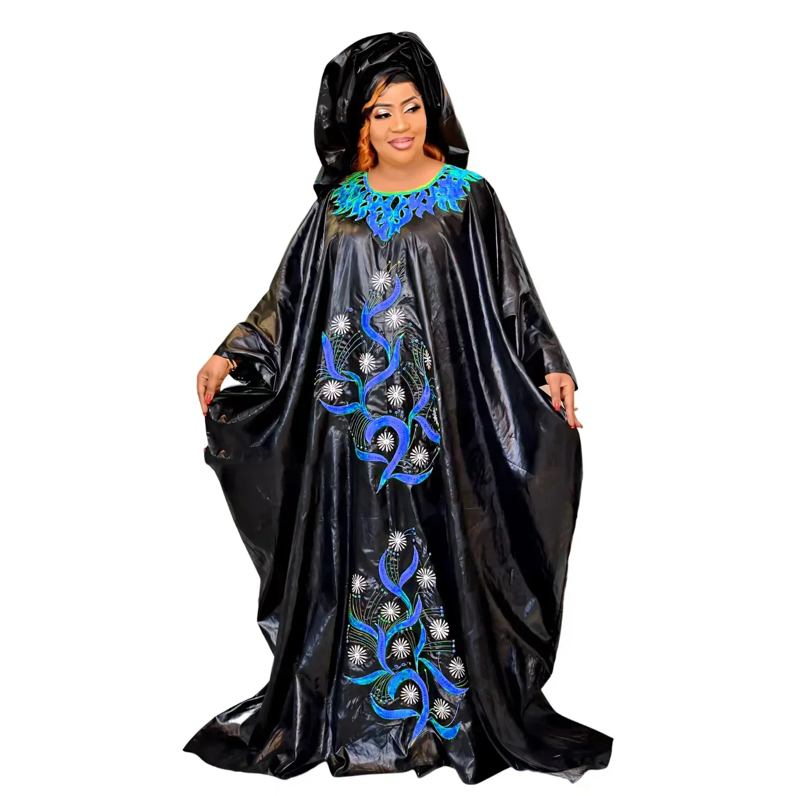 African Bazin Riche Dresses For Women Plus Size Dress Bazin Riche Embroidery With Embroidery Floor With Scarf