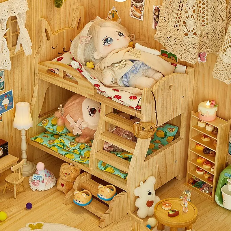 Baby Doll Miniature Bed with Stairs Fashion Doll Play for 30cm 1/6 Doll Accessory Play House Furniture Set Dollhouse Decoration