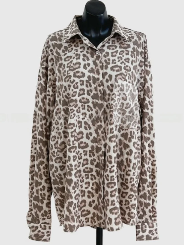 Chic vintage colletto alla coreana lungo Sve stampa leopardata chiffon sciolto da donna irt versatile design primaverile Faion a bottone singolo