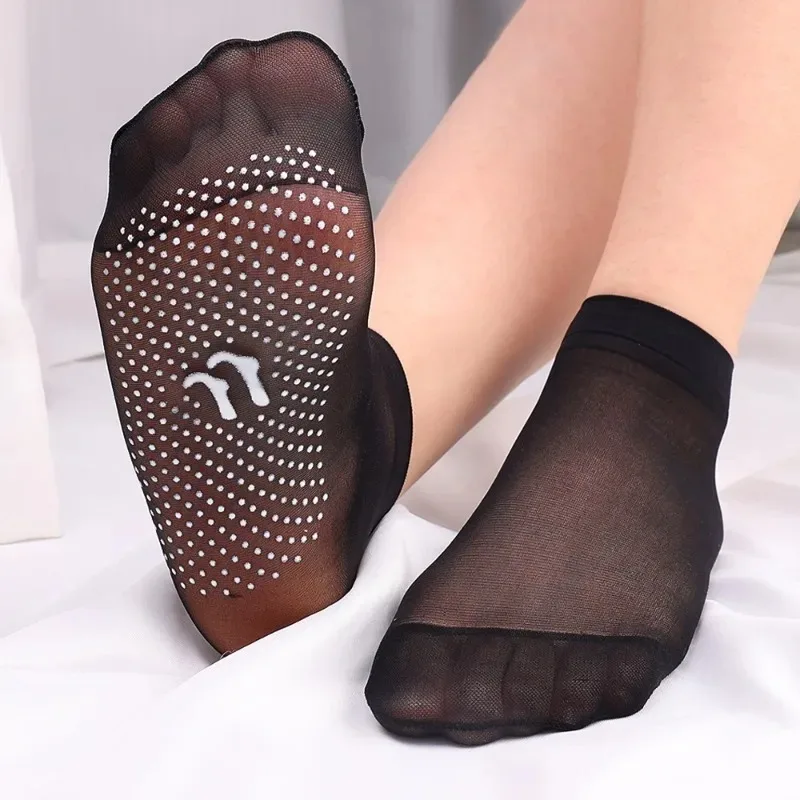 1/10Pairs Slip-resistant Socks for Women Ultra-thin Breathable Massage Bottom Invisible Transparent Crystal Mid-tube Stockings