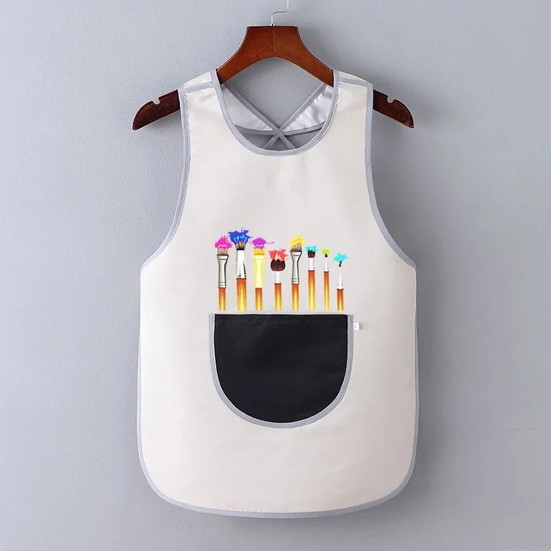 Children\'s Painting Waterproof Sleeveless, no tieCover Kindergarten Art Painting Reverse Dressing Baby Eating Bib Kids Apron