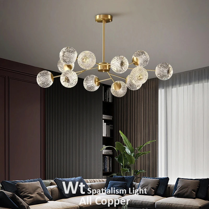 

Американская полностью медная роскошная молекулярная люстра Magic Bean для гостиной, современная спальня, ресторан, современные хрустальные подвесные светильники