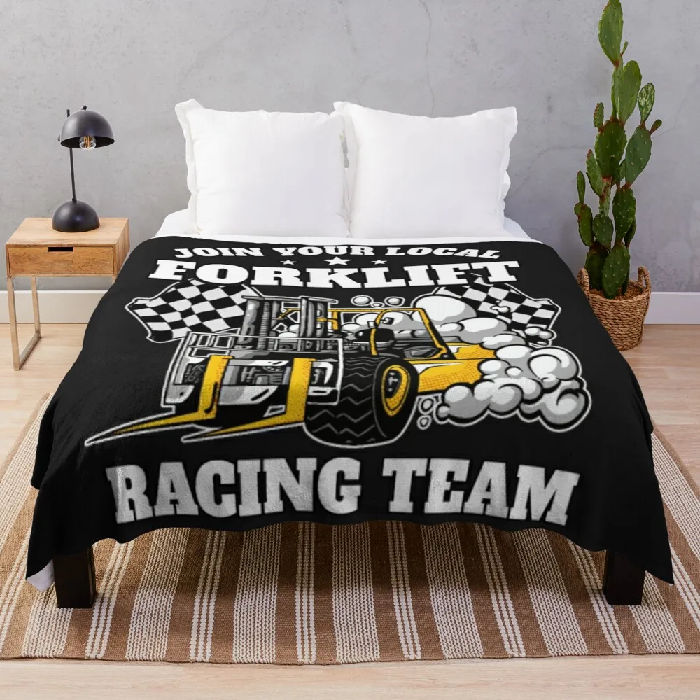 Forklift Racing Team Funny Throw Blanket Giant Sofa Shaggy Single Blankets