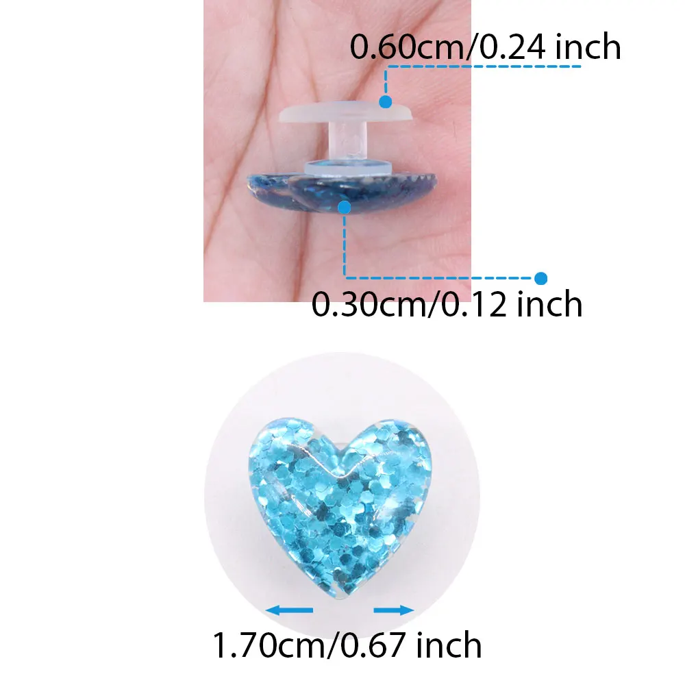 7pcs/set Shiny Heart Shape Resin Girls shoe Buckle Fit Wristbands DIY Charms Decorations Hole Kids Shoes Ornaments