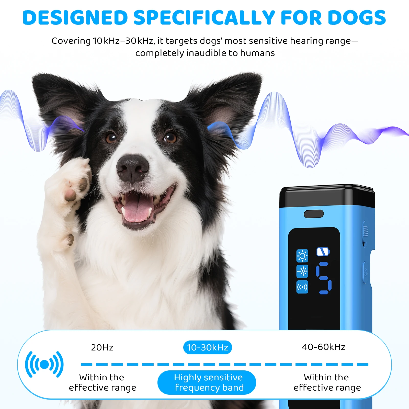 Ultrasonic Dog Barking Deterrent Device Rechargeable 5 Levels Pet Training Anti Barking Control Stop Barking up to 30FT view 3