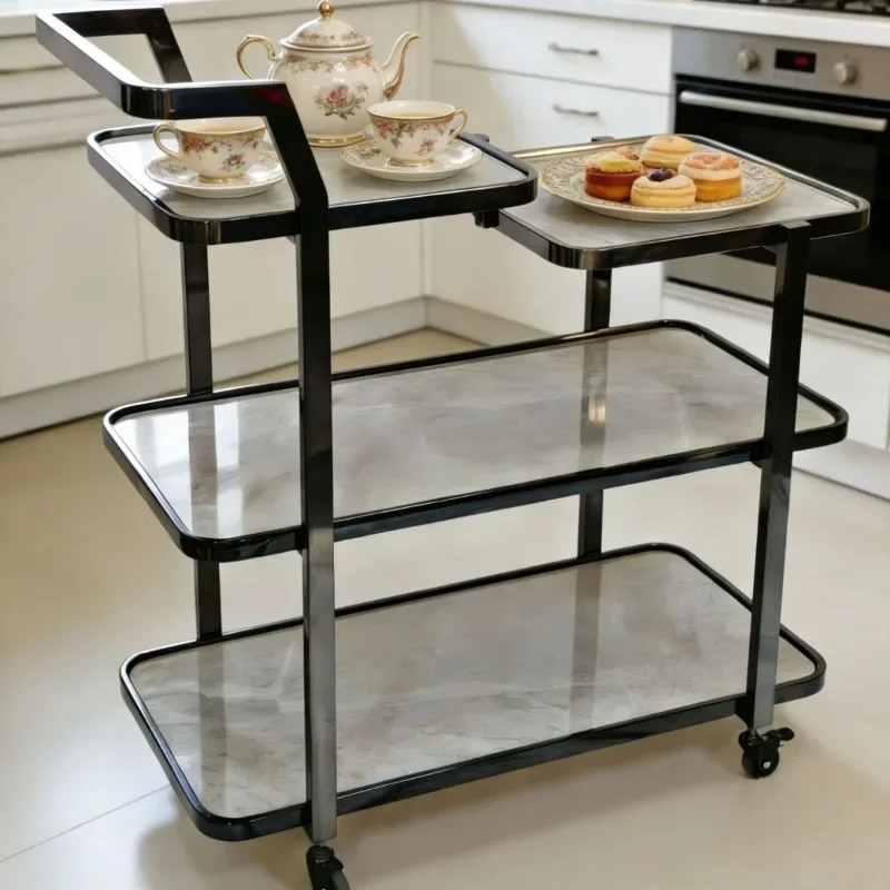 Household high-end storage trolley, tea and wine hand push service trolley, table storage, snacks and beverages commercial