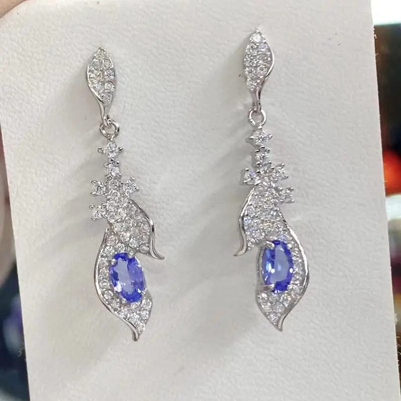 

ZECAA Fine Jewelry Woman Tanzanite Drop Earrings With Natural Tanzanite Stone 3*5mm Tanzanite Earrings For Gift Dating For Woman