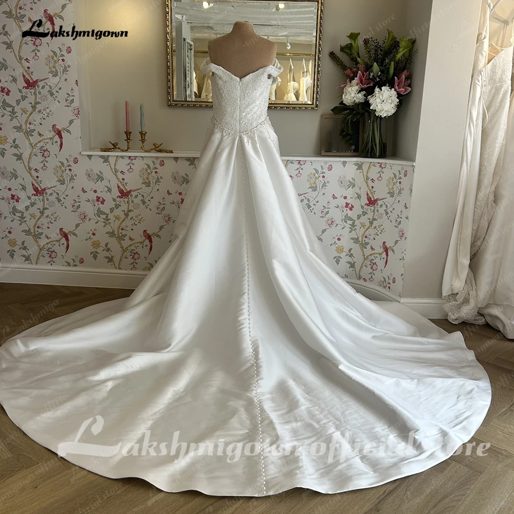 Lakshmigown Wunderschönes schulterfreies Meerjungfrauen-Brautkleid mit Pailletten für die Braut, abnehmbarer Schleppe, Perlen, Brautkleid nach Maß – Detail 6