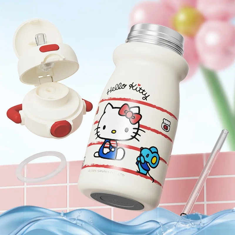 X&W Sanrio 500ML Vacuum Flasks with U-shaped Handle Keep Hot/Cold Cartoon Straw Water Kettle with Pop-up Lid Cute Drinkware Gift