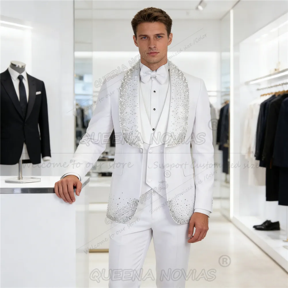 

Luxury Beaded Stones Suits Men Single Breasted Prom Blazers Customized Man Groom Tuxedos Customized Terno Masculinos Completo