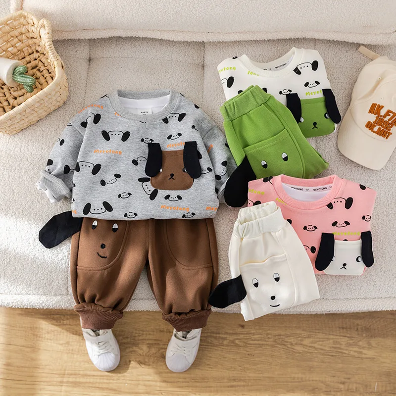 MILANCEL 2024 Autumn Children\'s Clothes Set Boys Tracksuit Pullover and Pants 2Pcs Girls Cute Cartoon Dog Hoodies Suit