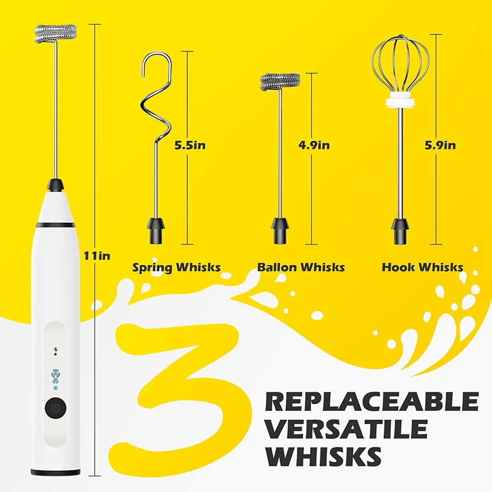 Handheld Electric Milk Frother Whisk Batedor de ovos, Liquidificador de café recarregável USB, Agitador de leite doméstico, Misturador preto