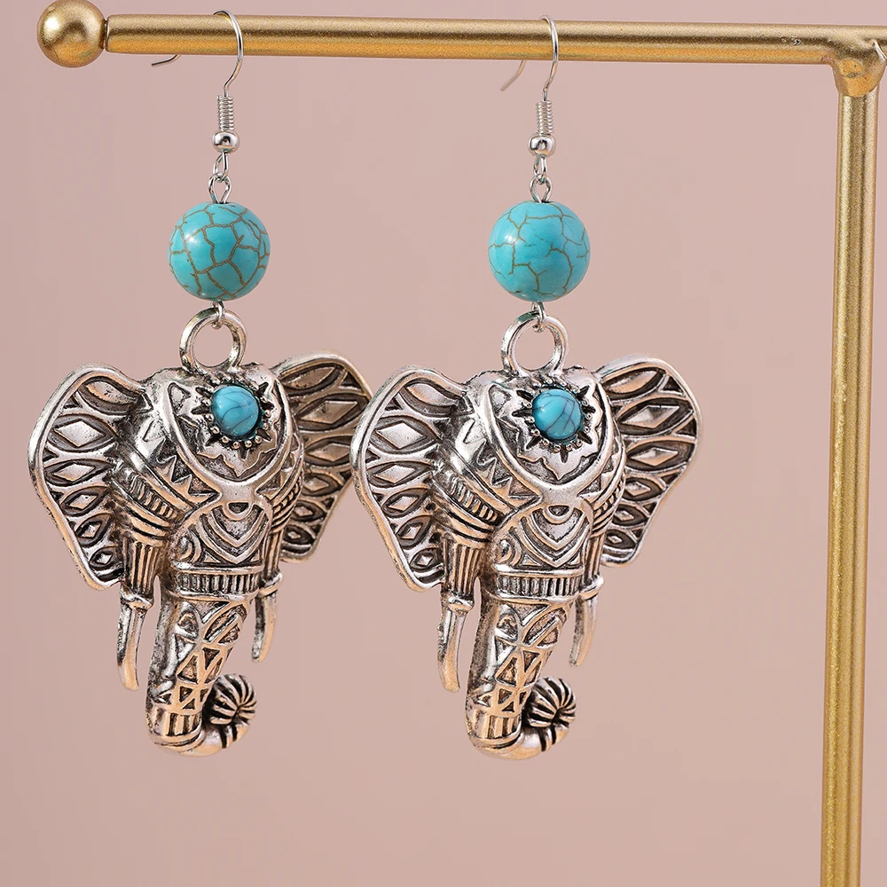 Aihua Bohemia tybetański srebrny duży słoń kolczyki dla kobiet w stylu Vintage etniczne metalowe rzeźbione krzyżowe pióro sowa kolczyki biżuteria Boho
