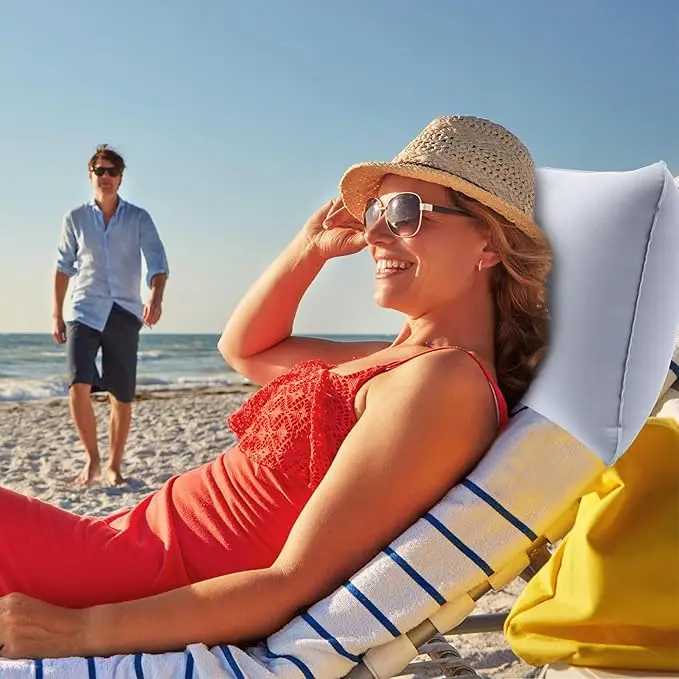 2 ultra-light, compressible portable inflatable pillows, small square velour air pillows, perfect for hiking, camping, travel, naps, desk breaks, beach use, neck and lumbar support, air pillows, travel pillows, hiking gear