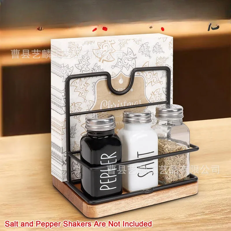 Napkin Holder, Metal Napkin Holder with Salt and Pepper Shakers Modern Napkin Dispenser for Table Kitchen Countertop