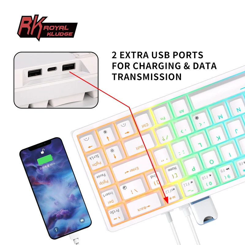 RK الملكي Kludge RK837 ثلاثي الوضع BT 5.0/2.4G/USB-C لوحة المفاتيح الميكانيكية 68 مفاتيح RGB الخلفية الساخن قابلة للتبديل لوحة المفاتيح اللاسلكية