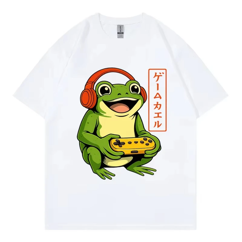 Gaming Frog Funny Japanese Cartoon Graphic T Shirts High Street Fashion Trend T-shirts Men Women Casual Loose 100%cotton T-shirt