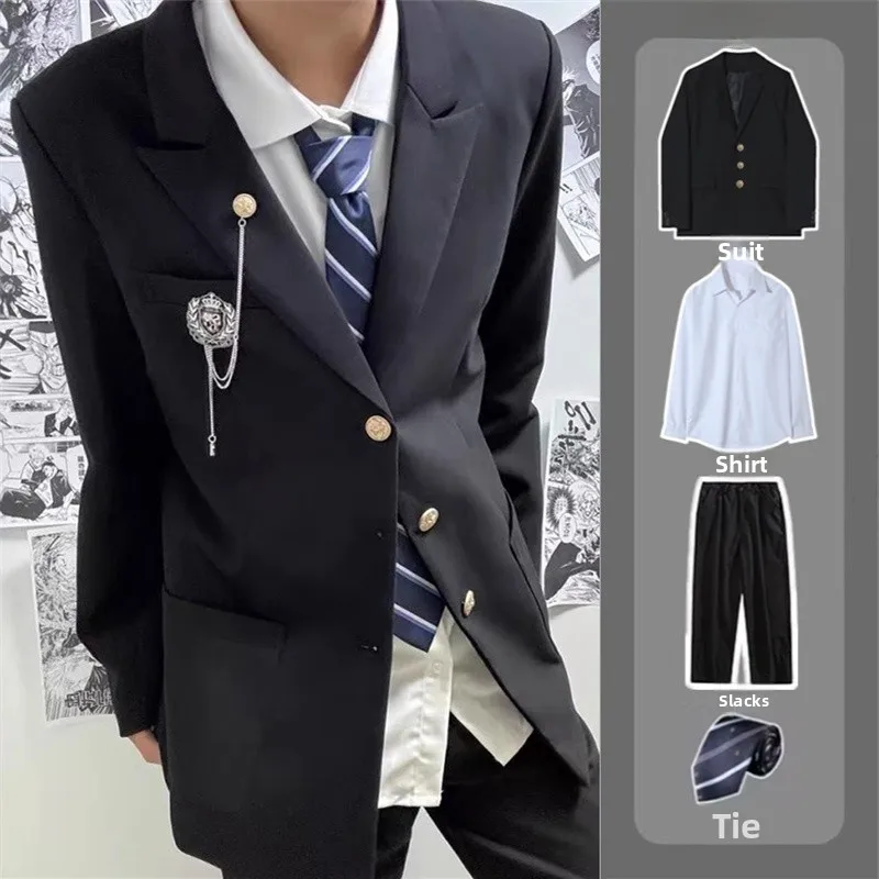 

Casual Briti Sle Men's Suit Set Student Work orms Long Sve Straight Hemline Four Seasons Universal Faion Trend