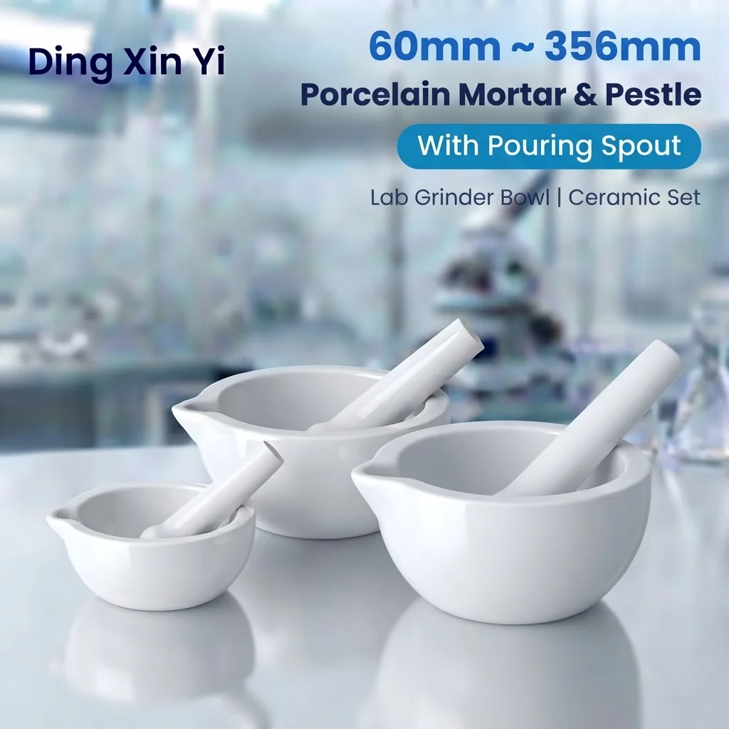 DXY Lab Porcelain Mortar and Pestle Set Ceramic Grinder Bowl with Pouring Spout 60-356mm