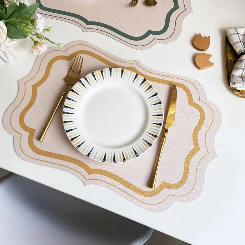 French Style Lace Leather Placemat Ins Dining Table Decor Mat Morandi Light Luxury Home UV Printing Creative Insulation Placemat