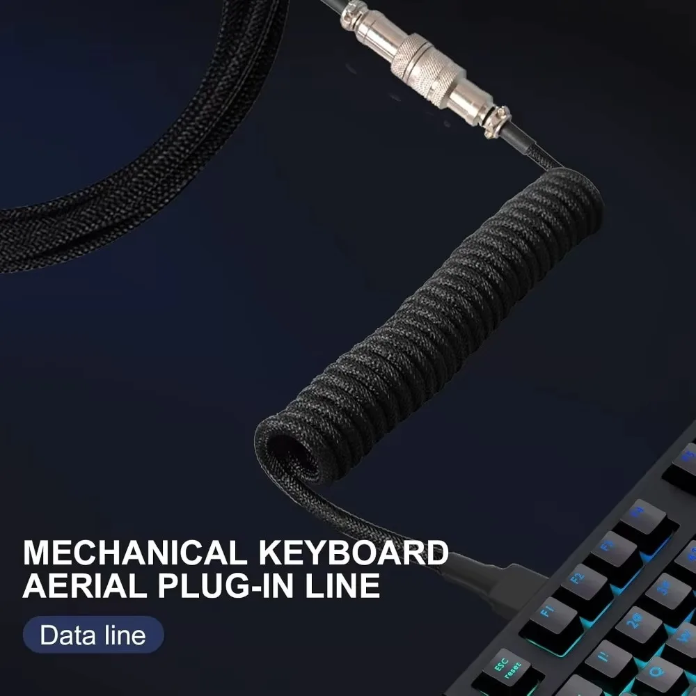 Mechanical Keyboard Coiled Cable Type C USB Port Wire Aviator Coiling Cable Aviation Connector Cord for Desktop Gaming Keyboard