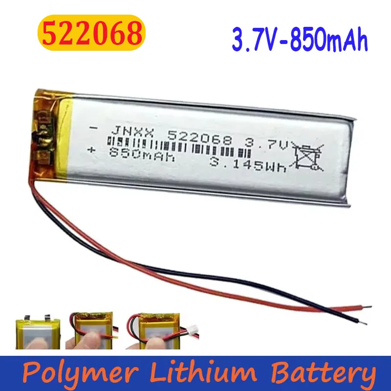 New 522068 3.7V 850mAh Rechargeable Li-polymer Battery Suitable for Electronic Products Small Digital Fan LED Backup Battery