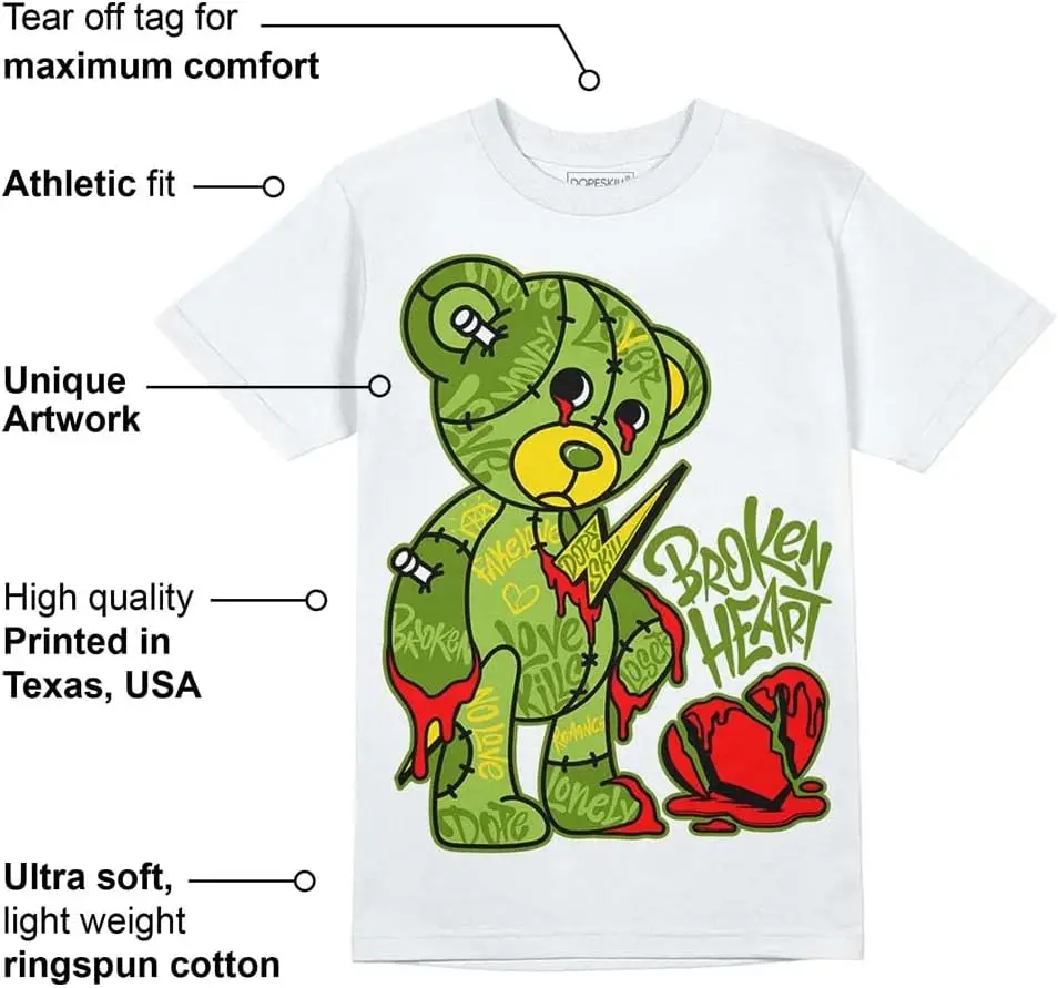 DopeSkill Graphic Tee Chlorophyll Green Bear Streetwear Hip Hop Men's T-Shirt Sneaker Colour Matching Shirts Broken Heart