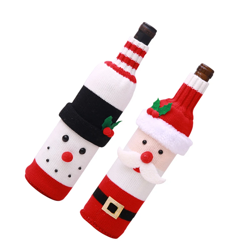 

2Pcs Wine Bottle Covers Red Knitted Christmas Holiday Table Decoration Party Wine Christmas Decorations