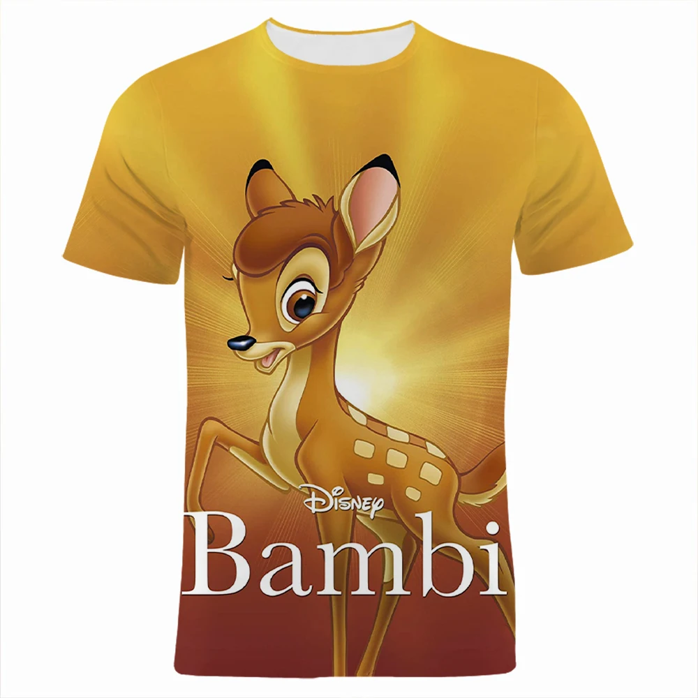 Disney Bambi Cartoon Anime Men Summer Loose Breathable Crew Neck 3D Printed Men's Boutique Top Short Sleeve Streetwear