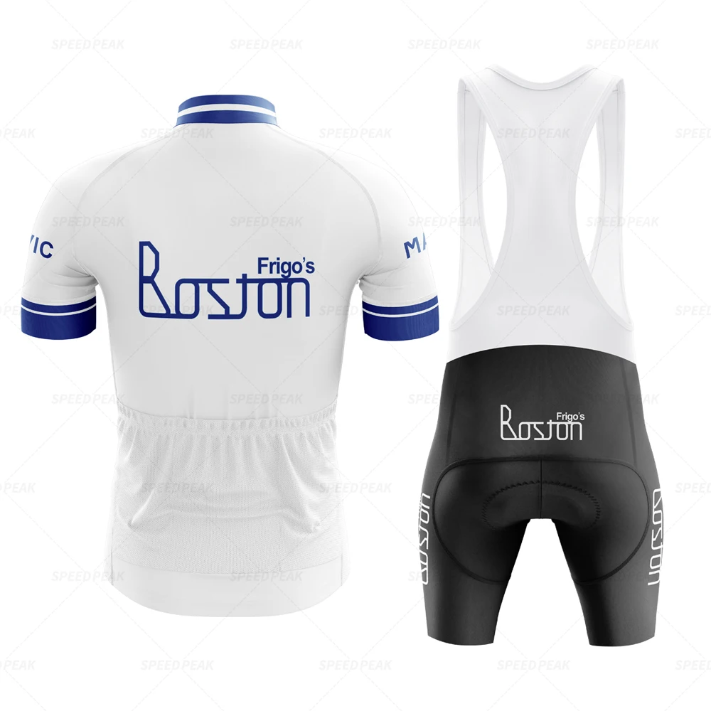 Boston Retro 1981 Competition  White Cycling Jersey Set Classical Bicycle Suit Bike Short Sleeve Men Bib Shorts Clothes Por Team