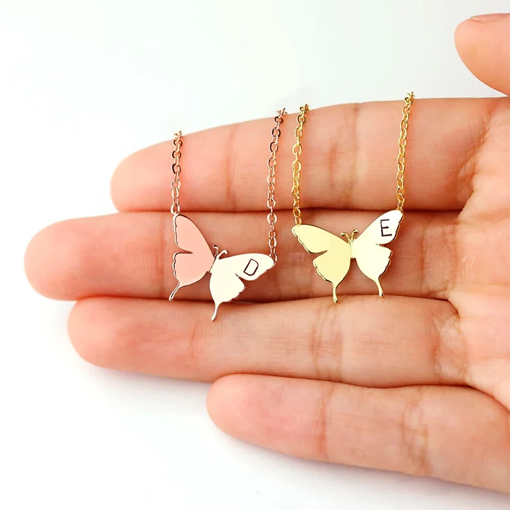 Custom Initials Butterfly Necklaces for Women Stainless Steel Gold Silver Pendant Necklaces Jewelry Gifts Wholesale Direct Sales