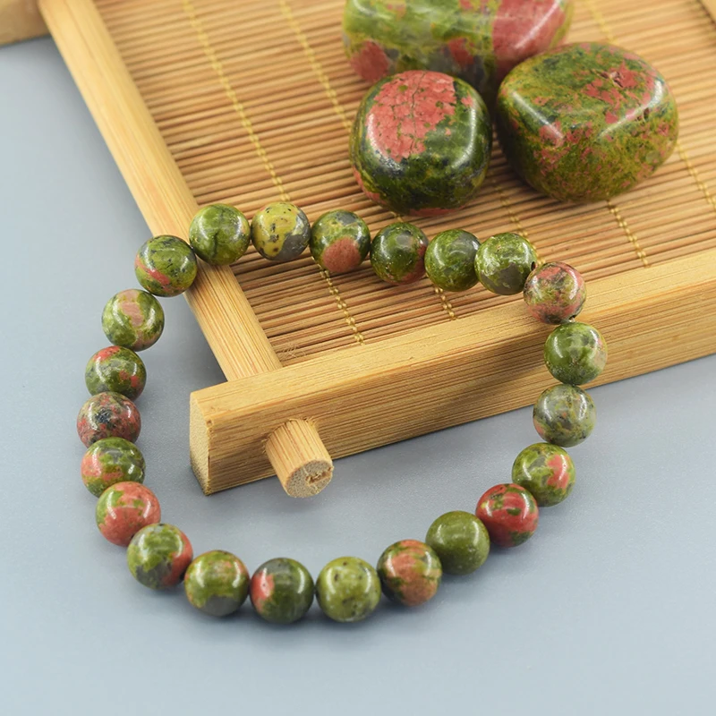 Natural Unakite Jasper Stone Crystal Quartz Beads Bracelet for Women Men Round Shape Bracelets Wristband Jewelry Birthday Gifts