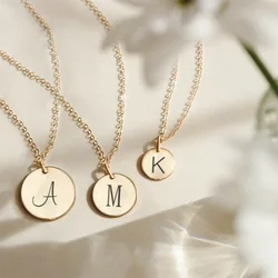 SUNIBI Engrave 26 Artistic Alphabet Choker Necklace Women Stainless Steel Intiails Coin Necklace Jewelry Gifts for Lover