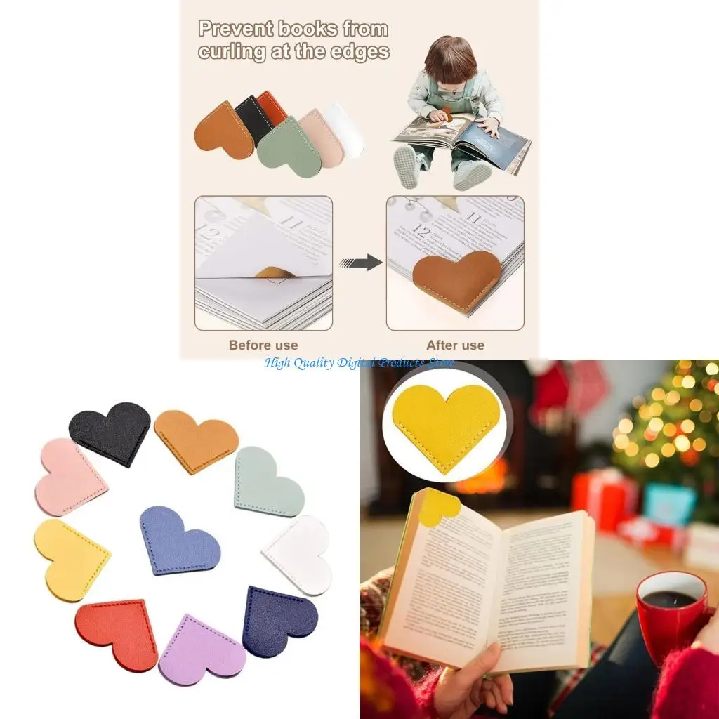 

U2JE 10Pcs Heart Corner Bookmarks Leather Corner Page Book Marker for Journals