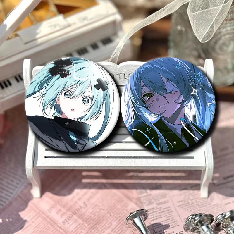 Cute Girl Shirakami Fubuki Badges Cartoon Anime Idol H-Hololive Round Cosplay Pin Bag Decor Fans Collect Friends Gifts Brooch